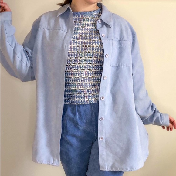 Vintage pastel blue faux suede shirt jacket - Picture 2 of 5